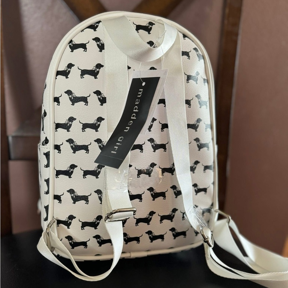 Madden Girl Black and White Dachshund Backpack